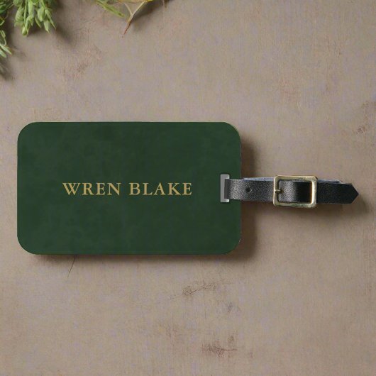 ダークエレガントグリーンレザーと金ゴールドスクリプト旅行 ラゲッジタグ