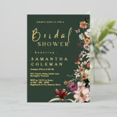 ダークエレガントグリーンワイルドフラワーボホブライダルシャワー 箔招待状 (立ち正面)