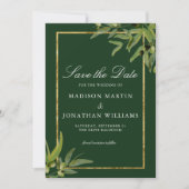 ダークエレガントグリーン金ゴールド植物保存日 招待状 (正面)