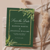 ダークエレガントグリーン金ゴールド植物保存日 招待状