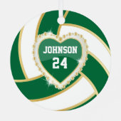 ダークエレガントグリーン、ホワイト、および金ゴールドバレーボール メタルオーナメント (裏面)