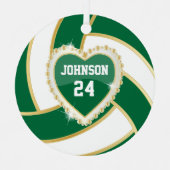 ダークエレガントグリーン、ホワイト、および金ゴールドバレーボール メタルオーナメント (正面)