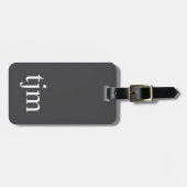 ダークエレガントグレイ白モノグラはっきりしたムQRコード ラゲッジタグ (正面横)