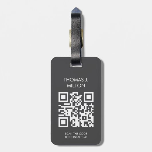 ダークエレガントグレイ白モノグラはっきりしたムQRコード ラゲッジタグ (裏面縦)