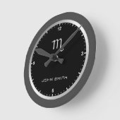 ダークエレガントグレーフレーム〔占星術の〕十二宮図符号名カスタム ラウンド壁時計 (傾斜)