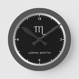 ダークエレガントグレーフレーム〔占星術の〕十二宮図符号名カスタム ラウンド壁時計