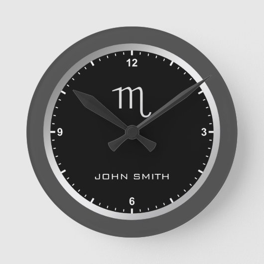 ダークエレガントグレーフレーム〔占星術の〕十二宮図符号名カスタム ラウンド壁時計 (正面)