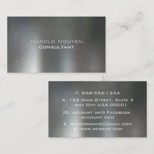 ダークエレガントグレーブラシ仕上げ金属ステンレスアルミニウム 名刺 (正面/裏面)