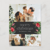 ダークエレガントグレーメリークリスマス3フォトホリデー ポストカード (正面)