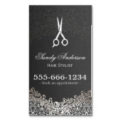ダークエレガントシルバーダマスクヘアサロンアポイントメント マグネット名刺 (正面縦)