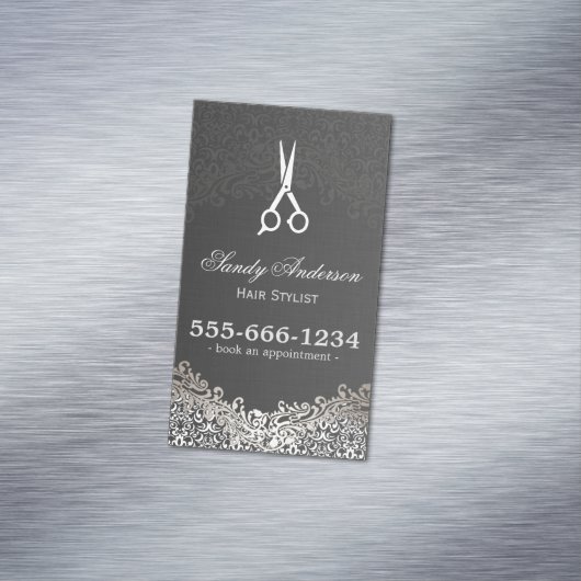 ダークエレガントシルバーダマスクヘアサロンアポイントメント マグネット名刺 (インサイチュ)