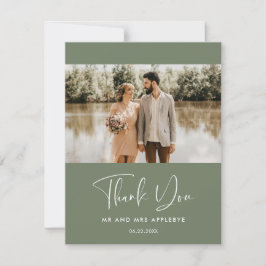ダークエレガントセージ結婚グリーンの写真 サンキューカード