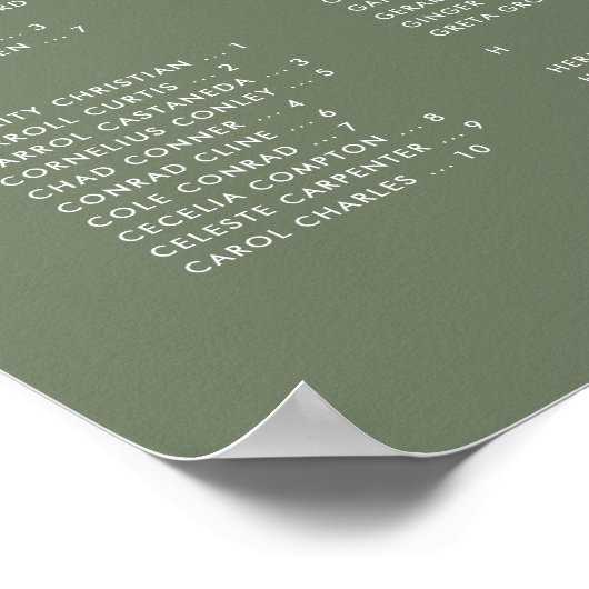 ダークエレガントセージ緑アルファベットの座席表 ポスター (角)