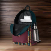 ダークエレガントティール（緑がかった色）とブルゴーニュの金ゴールドヴィンテージブック プリントバックパック