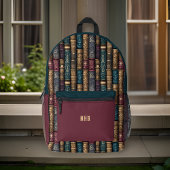 ダークエレガントティール（緑がかった色）とブルゴーニュの金ゴールドヴィンテージブック プリントバックパック