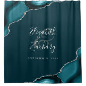 ダークエレガントティール（緑がかった色）アゲートシルバーニュー結婚リューズ シャワーカーテン (正面)