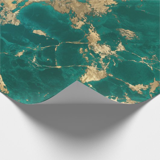 ダークエレガントティール（緑がかった色）グリーン金ゴールドマーブルクリスマス ラッピングペーパー (角)