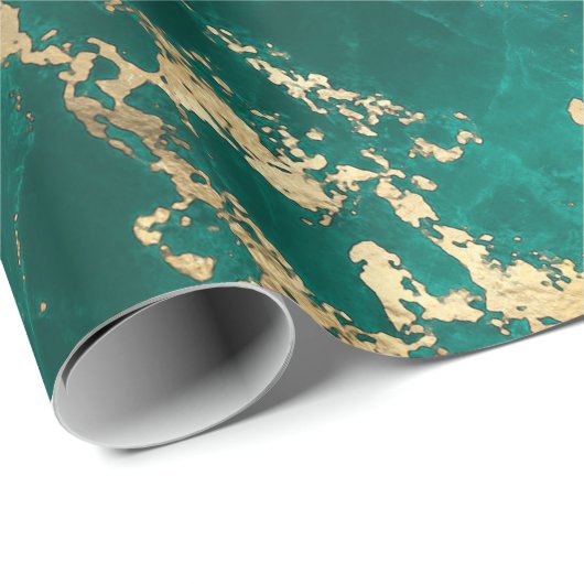 ダークエレガントティール（緑がかった色）グリーン金ゴールドマーブルクリスマス ラッピングペーパー (ロールコーナー)