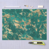 ダークエレガントティール（緑がかった色）グリーン金ゴールドマーブルクリスマス 薄葉紙 (クラフト)