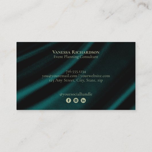 ダークエレガントティール(緑がかった色)サテンプロフェッショナルソーシャルメディア 名刺 (裏面)