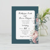 ダークエレガントティール（緑がかった色）ダスティバラフローラ 招待状 (スタンド正面)