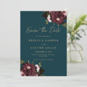 ダークエレガントティール（緑がかった色）ブルゴーニュフローラ結婚ズ セーブザデート (スタンド正面)