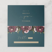 ダークエレガントティール(緑がかった色)ブルゴーニュフローラ結婚ズ プレイスカード (外部開封)