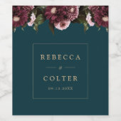 ダークエレガントティール（緑がかった色）ブルゴーニュフローラ結婚ズ ワインラベル (シングルラベル)