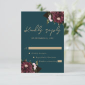 ダークエレガントティール(緑がかった色)ブルゴーニュフローラ結婚ズ 出欠カード (スタンド正面)