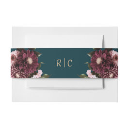 ダークエレガントティール（緑がかった色）ブルゴーニュフローラ結婚ズ 招待状ベリーバンド