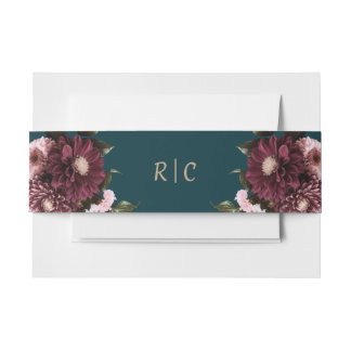 ダークエレガントティール（緑がかった色）ブルゴーニュフローラ結婚ズ 招待状ベリーバンド