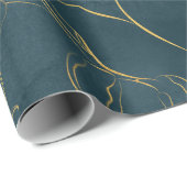 ダークエレガントティール(緑がかった色)ブルーウォーター色ゴールドフォイルフローラ ラッピングペーパー (ロールコーナー)