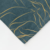 ダークエレガントティール(緑がかった色)ブルー&ゴールドフォイルフローラモノグラム フリースブランケット (角)