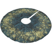 ダークエレガントティール(緑がかった色)ベルベット金ゴールド雪の結晶クリスマス ブラッシュドポリエステルツリースカート (アングル)