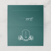 ダークエレガントティール（緑がかった色）ボタニカルモノグラムクレスト プレイスカード (外部開封)