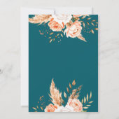 ダークエレガントティール(緑がかった色)ボホシック秋フローラ結婚ズ 招待状 (裏面)