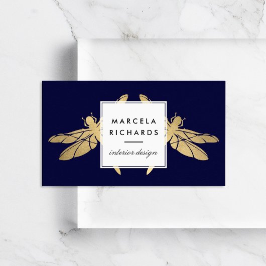 ダークエレガントネイビーでフェイク金ゴールドドラゴンフライ・デュオ 名刺