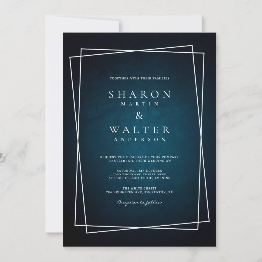 ダークエレガントネイビーシックホワイトフレーム素朴ズ 招待状 (正面)