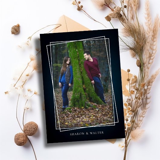 ダークエレガントネイビーシックホワイトフレーム素朴ズ 招待状