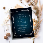 ダークエレガントネイビーシックホワイトフレーム素朴ズ 招待状