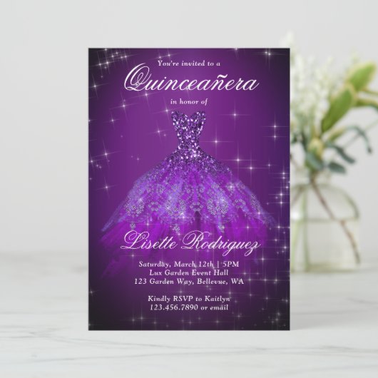 ダークエレガントパープルキンセアニェラ招待状 招待状 (スタンド正面)