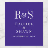 ダークエレガントパープルシックモダンモノグラム結婚ズ ワインラベル (シングルラベル)