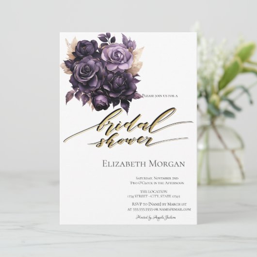 ダークエレガントパープルバラブライダルシャワー 招待状 (スタンド正面)