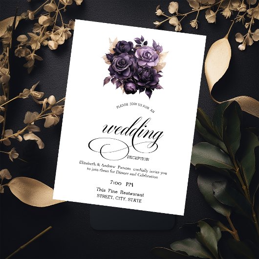 ダークエレガントパープルバラリハーサルディナー 招待状