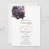 ダークエレガントパープルバラ婚約 招待状 (正面)