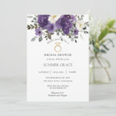 ダークエレガントパープルフローラリングや輪ブライダルシャワー 招待状 (スタンド正面)
