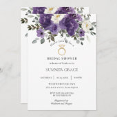 ダークエレガントパープルフローラリングや輪ブライダルシャワー 招待状 (正面/裏面)