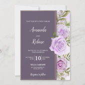 ダークエレガントパープルフローラ結婚式招待状 招待状 (正面)