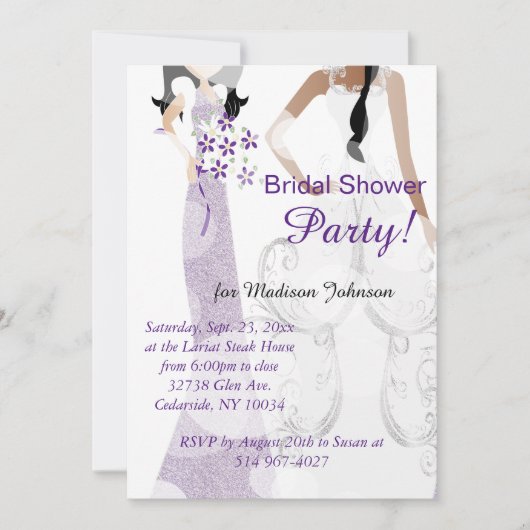 ダークエレガントパープルブライダルシャワー 招待状 (正面)