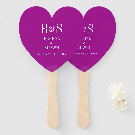 ダークエレガントピンクシックモダンモノグラム結婚ズ ハンドファン (正面&裏面)